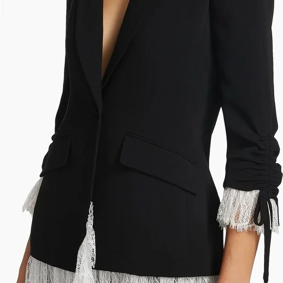 Cinq a Sept Black and White Ruffled Blazer - Picture 4 of 6